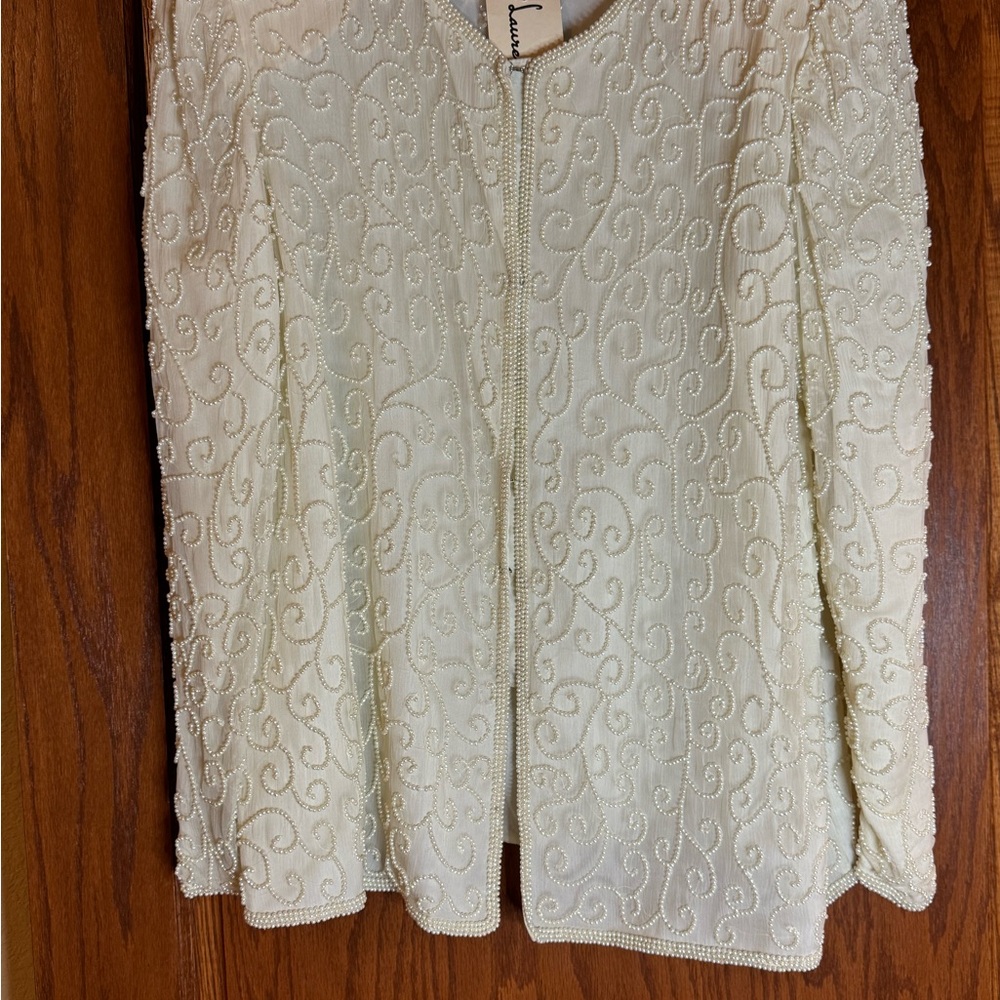 Laurence Kazar Cream Beaded Jacket